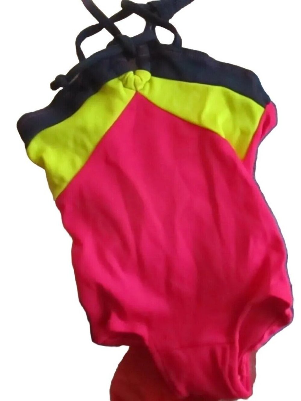 Vintage Swimsuit 1980's GIRLS 3X NYLON STRETCH COLORBLOCK 1 Piece swim suit NEW